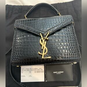 Authentic Saint Laurent Cassandra top handle bag in crocodile embossed
